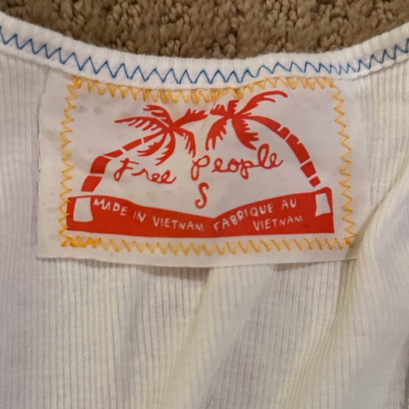 FREE PEOPLE white ribbed tank with tropical inset - size small - Picture 5 of 5